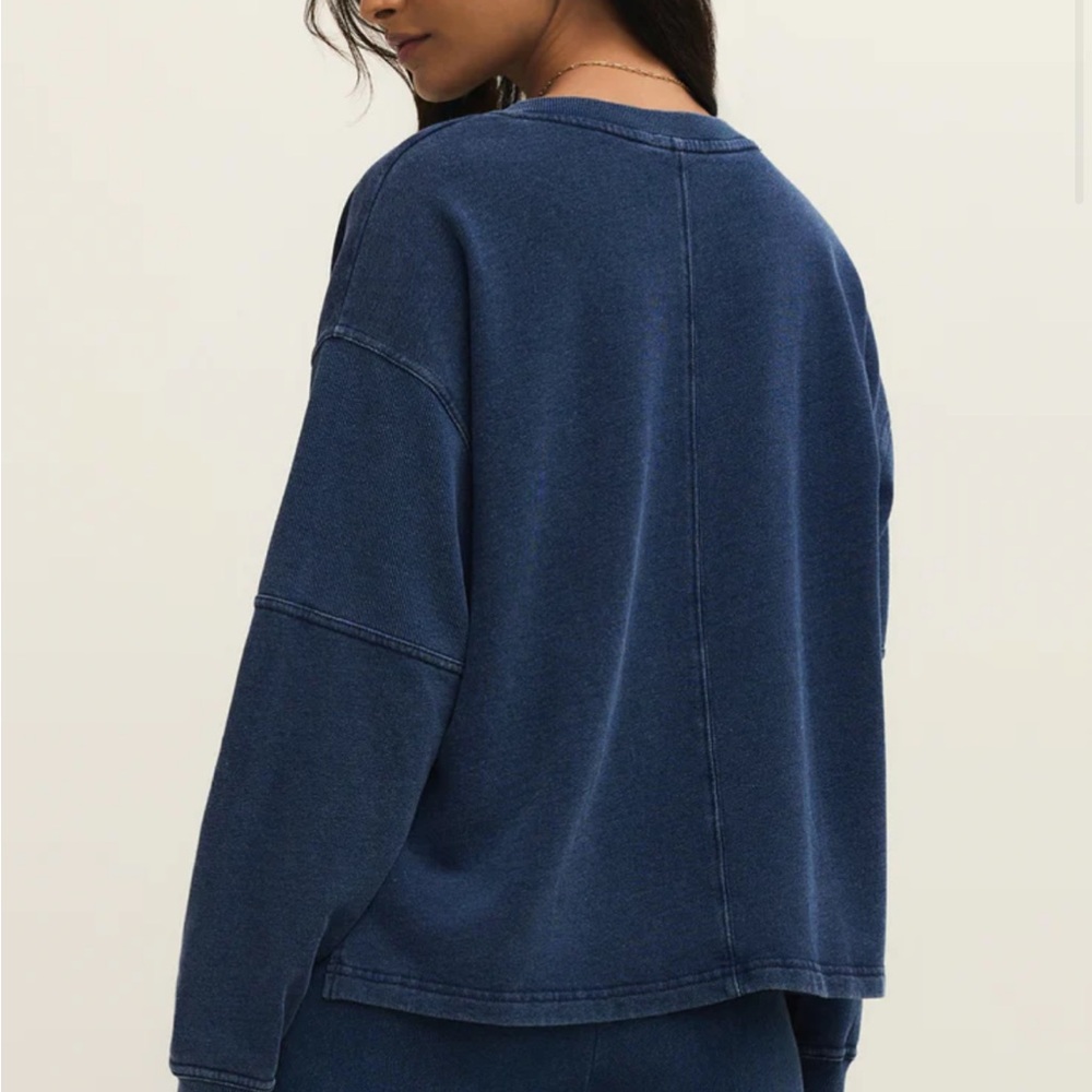 NWT Z Supply Delphine Knit Denim Sweatshirt Indigo - Picture 4 of 6